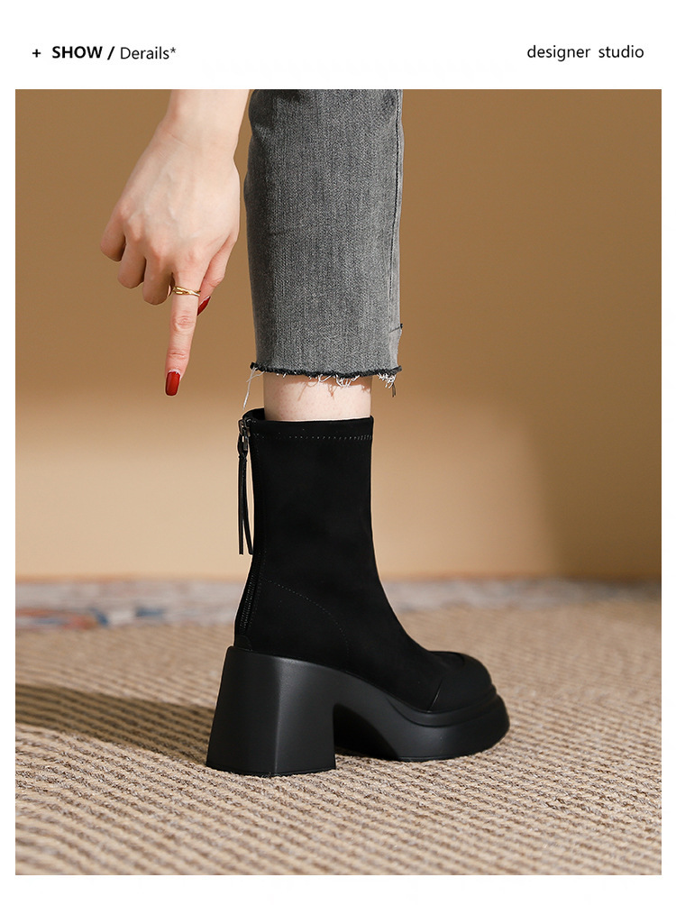 Bottes courtes Martin à talons hauts de 8CM et semelle épaisse pour femmes, bottes fines et élastiques, nouvelle collection 2024_voghion.com