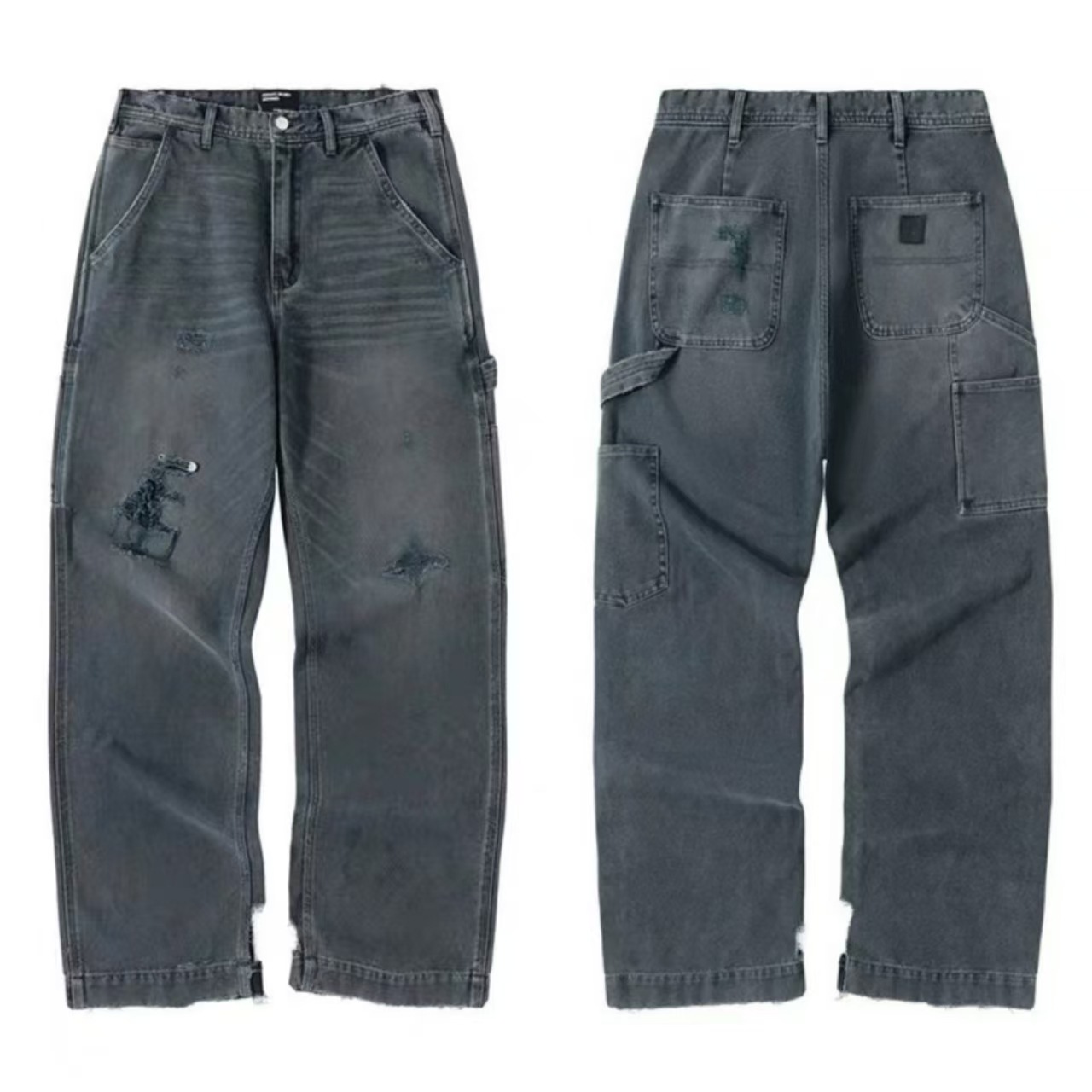 Jeans a gamba dritta, larghi, alla moda, di marca, hip-hop, con taglio a coltello, strappati, spilli, distrutti._voghion.com