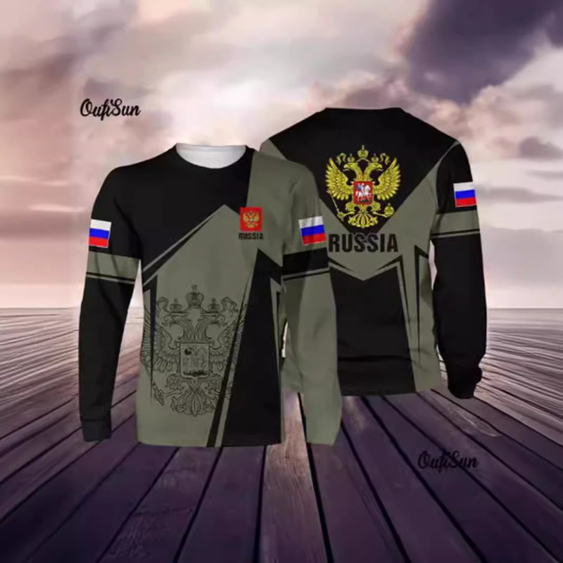 2024 Cross-Border New Russian Long Sleeve T-Shirt Autumn and Winter Long Sleeve Shirt Men's Street Russian Military Top