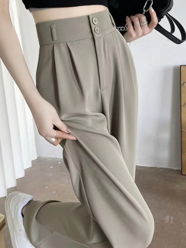 高級感のあるレディーススーツパンツ 2025年春新作 ハイウエスト 細身ストレート ワイドパンツ ドレープ感 夏 着痩せ効果|undefined
