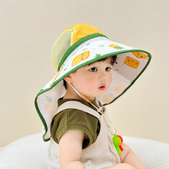 印花卡通兒童防曬帽寶寶遮陽帽大帽檐夏季沙灘帽防紫外線漁夫帽