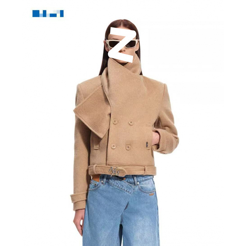 2025 Niche Design Shawl Woolen Outwear Ross Series Sheep Wool Short Right Shoulder Scarf Woolen Outwear