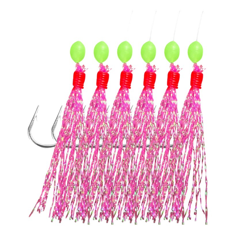 Luya fishing cocked mouth color silk hanging luminous bionic fish skin string hook with barbed fishing group fishing gear hook wholesale