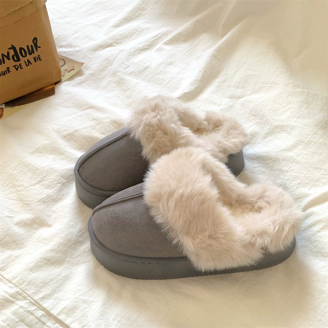 Женские домашние тапочки из хлопка с меховой подкладкой, новая модель 2025 года, зимние, на толстой подошве, без застежек, для улицы и дома