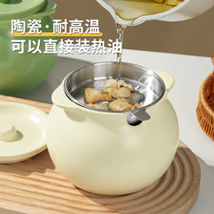 両耳ラード缶、蓋付き家庭用セラミック缶、高温耐性チリ缶、キッチン専用オイルスパイシースパイス缶