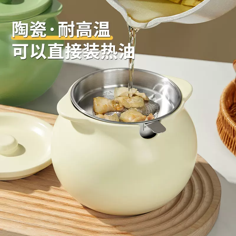 双耳猪油罐家用陶瓷罐带盖耐高温辣椒罐子厨房专用油泼辣子调料罐