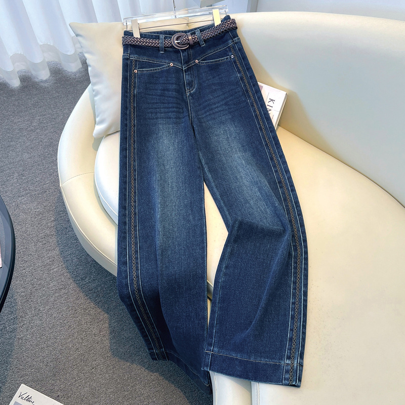 Handcrafted Heavy-Duty Fancy Embroidery Stitching High-Waisted Slimming Straight-Leg Jeans, Popular in Europe, Direct from the Manufacturer