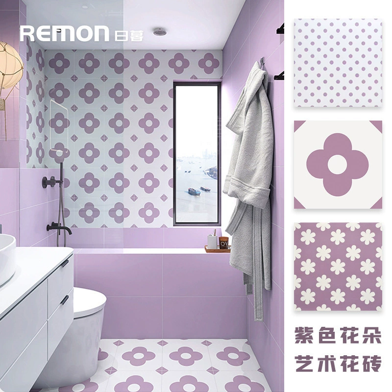 Фиолетовые маленькие цветочные плитки с волнообразным узором в горошек для кухни, макарон, стен, десертов, магазинов молочного чая, ресторанов, напольные плитки 300x300
