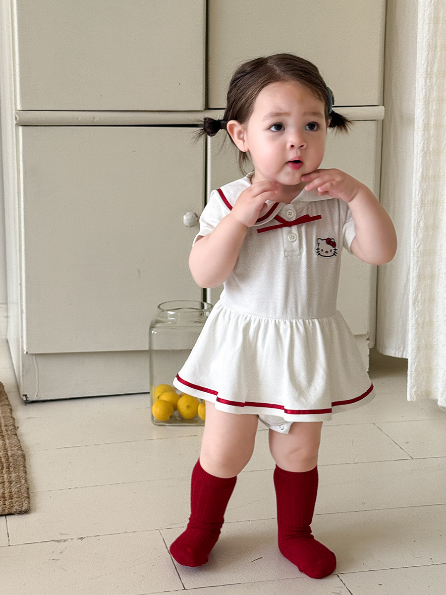 Sugar Pear ropa infantil de verano ropa delgada 2026 nueva camiseta de niñas ropa de escalada de la universidad de bebés bolsas de viento