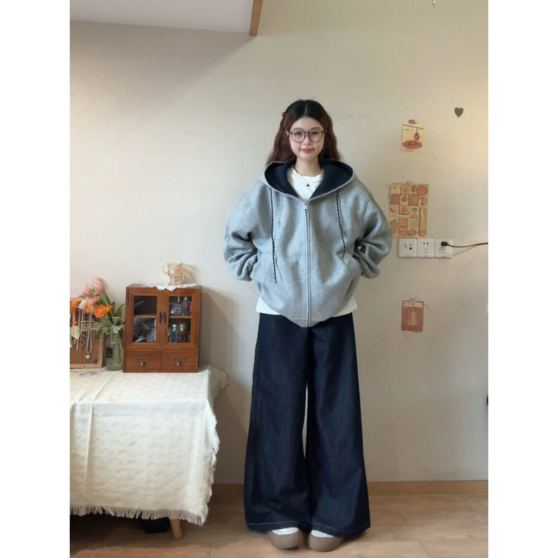 3633# 赫度 连帽卫衣外套秋季新款韩系chic慵懒风松弛感宽松开衫|undefined