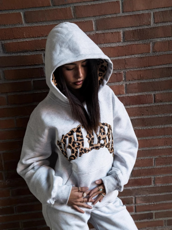 2025欧美y2k新款内衬豹纹字母刺绣街头休闲长裤男女百搭连帽卫衣|undefined