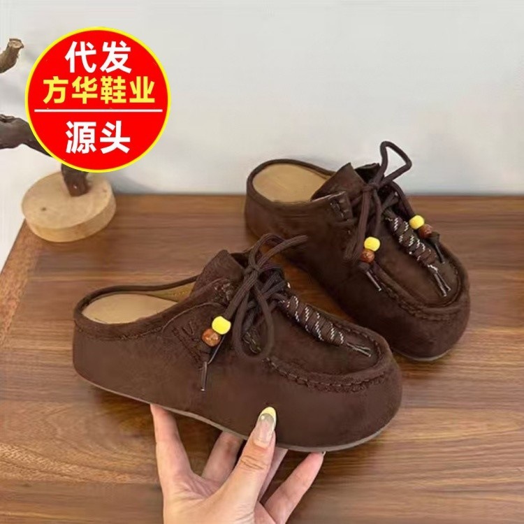 厚底内增高勃肯鞋包头半拖鞋女外穿2025年秋季新款一脚蹬博肯拖鞋|undefined