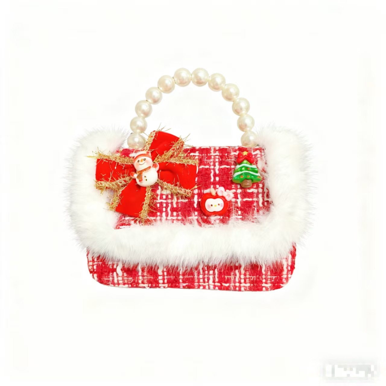 Gran bolso de perla de arco rojo, Santa Claus, bolso de Año Nuevo, cartera de Año Nuevo, hombro, pequeño viento fragante