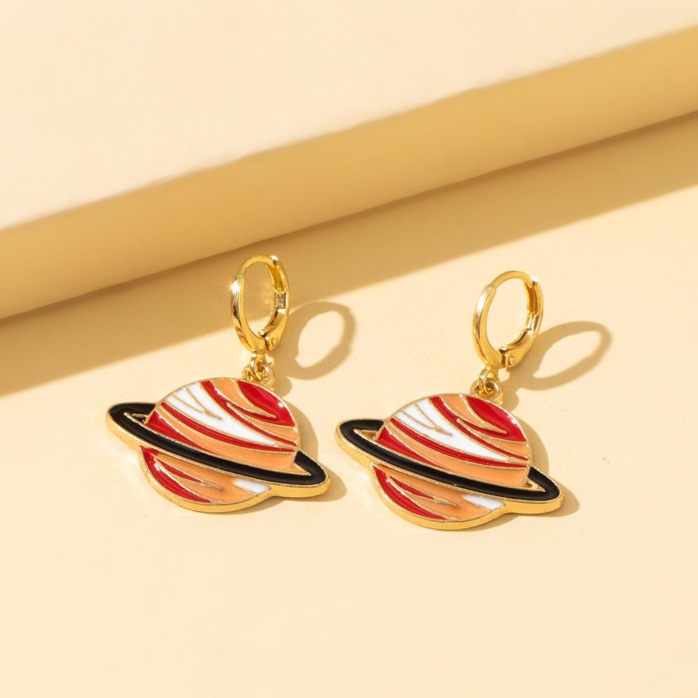 Fashion Simple Cartoon Planet Earrings Personality Creative Three-dimensional Splicing Planet Earrings display picture 2