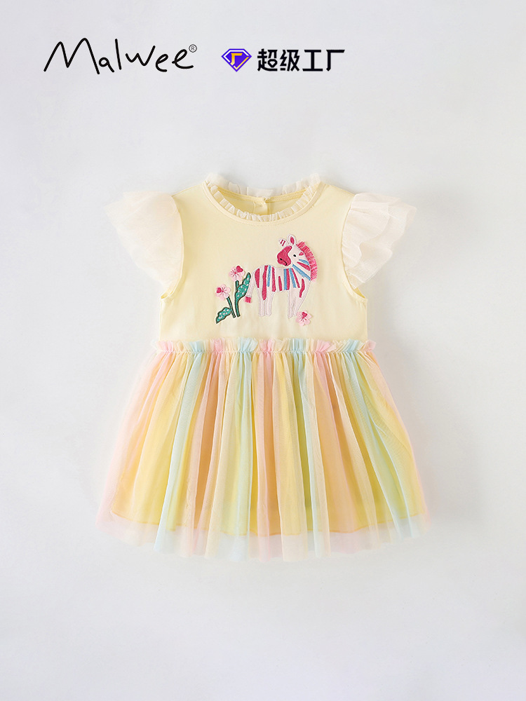 Vestido de princesa de niña malwee transfronterizo nuevo estilo de verano vestido de niños pequeños y medianos europeos y americanos con cuello redondo lindo estampado
