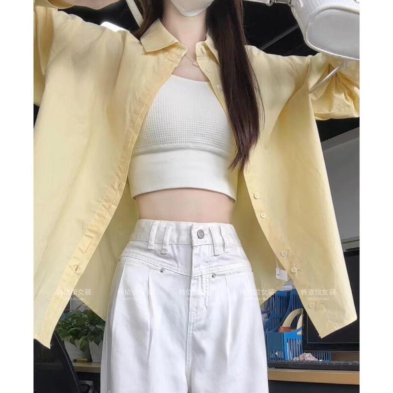 秋秋款超显白氛围感蓝色棉衬衫单穿内搭叠穿宽松百搭衬衣外搭潮|undefined