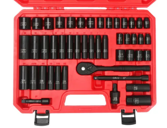 Juego de dados neumáticos 1/2” de 35 piezas, incluye vasos largos y cortos, kit profesional para herramientas neumáticas