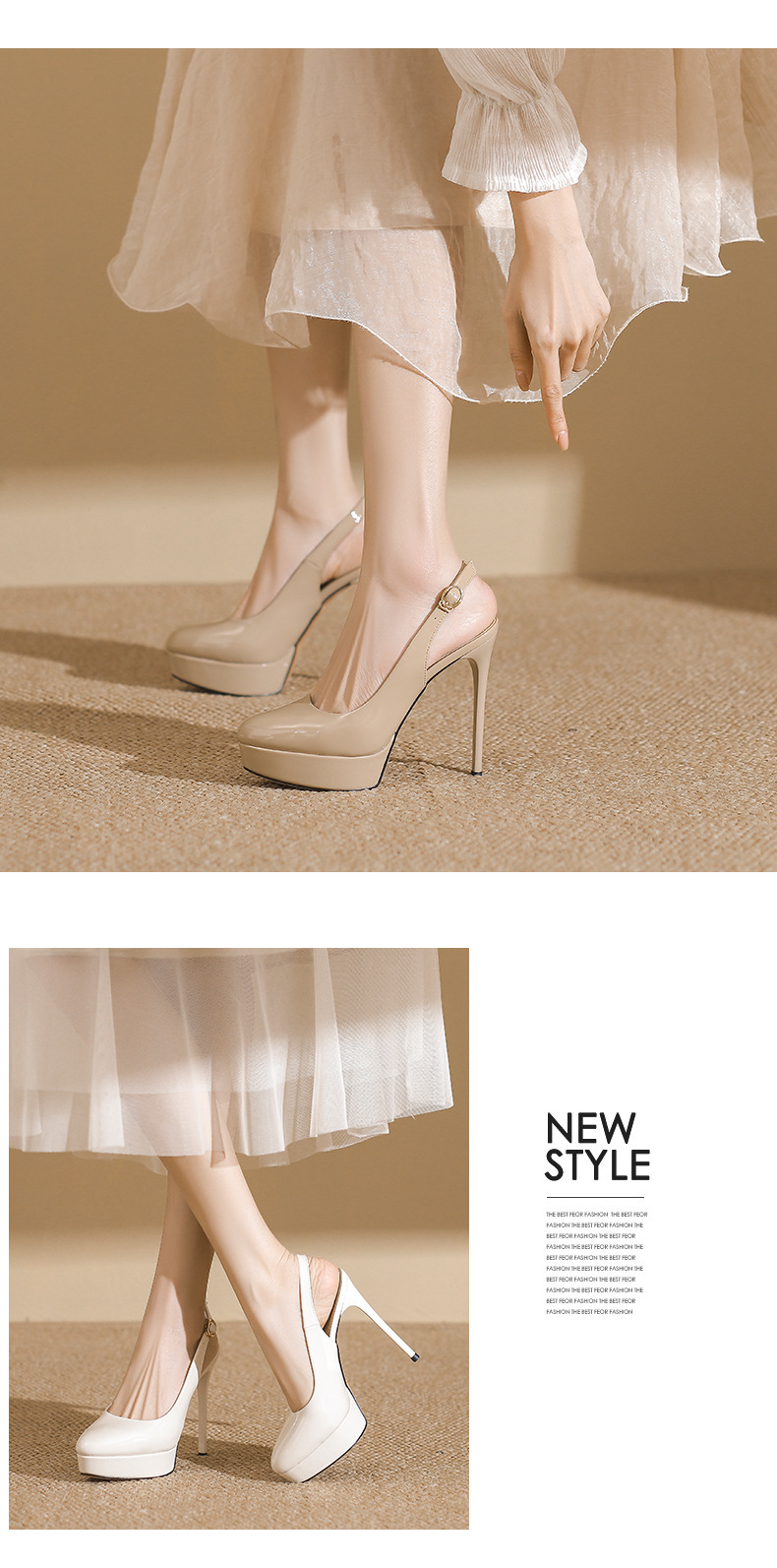 Giày cao gót nữ mũi nhọn gót 12 cm, thiết kế hở gót bít mũi, phong cách catwalk — Màu nude-12cm chi tiết 4
