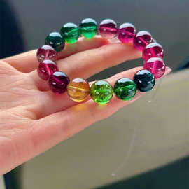 高货天然碧玺手链巴西多宝卢比来红绿蓝黄多宝彩虹碧玺手串单珠