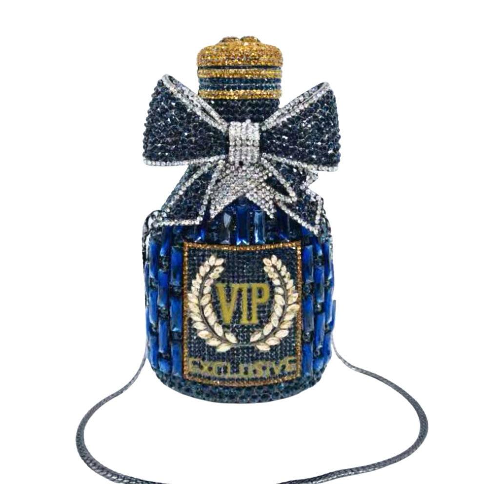 Botella de cristal embrague nuevo arco botella de vino diamantes bolsa de cena bolsa de mano bolsa de mujer