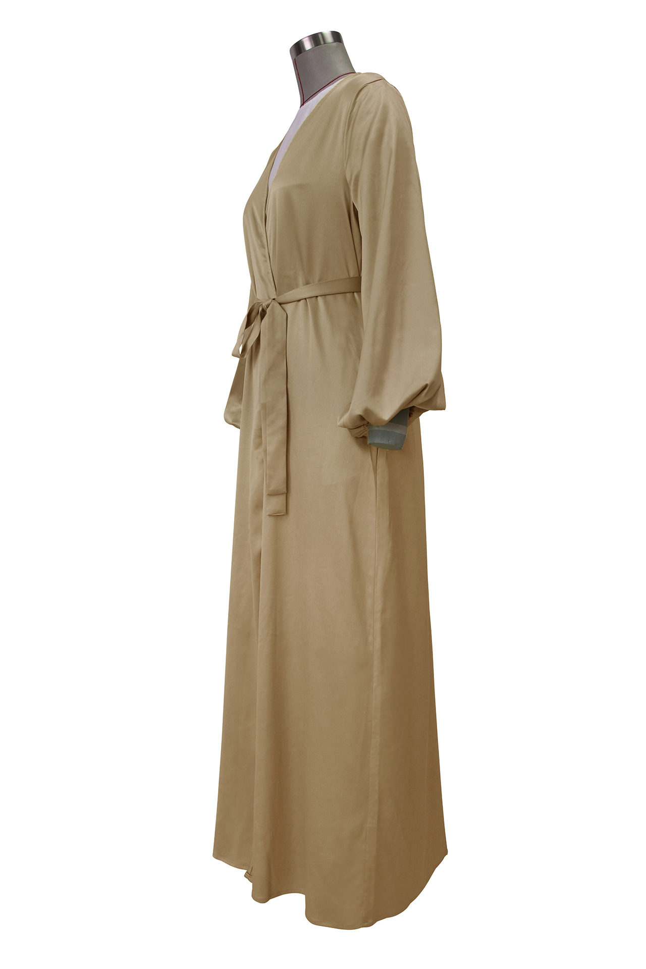 Les Femmes Musulmanes Transfrontalières Portent Satin Puff Sleeve Robe Moyen-orient Dubaï Cardigan Élégant Intérieur Longue Jupe Swing Contenant La Ceinture display picture 4