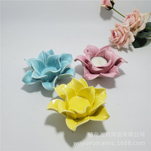 欧式陶瓷烛台百合花香薰蜡烛居家装饰品手工花青花青花瓷工艺品