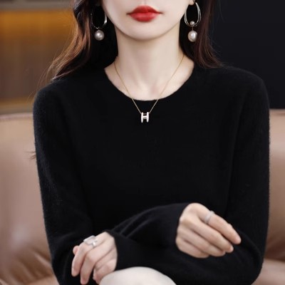 Suéter Básico de Lana Pura con Cuello Redondo para Mujer Talla Grande Lana Pura Suelto