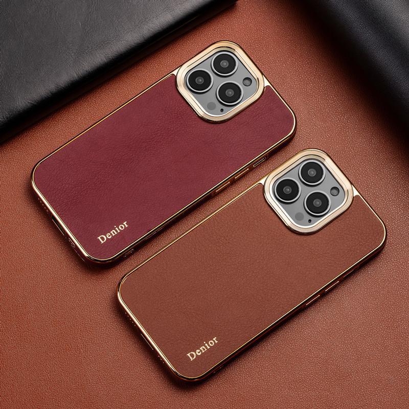 Ốp lưng da thật chống sốc cho iPhone 12/13/14/15 Pro Max/16 — 【Da xe sang màu đen★Da bò lớp đầu tiên] Quy trình mạ điện lỗ lớn ống kính, 【Da xe sang màu nâu★Da bò lớp đầu tiên] Quy trình mạ điện lỗ lớn ống kính, 【Da xe sang màu đỏ rượu★Da bò lớp đầu tiên] Quy trình mạ điện lỗ lớn ống kính chi tiết 3
