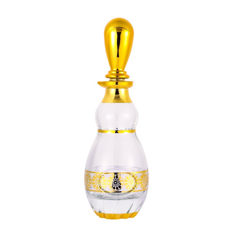 Botella de difusión de vidrio árabe botella de perfume 150ml botella de exhibición de aceite esencial chapado en oro botella de vidrio fragrante botella dividida