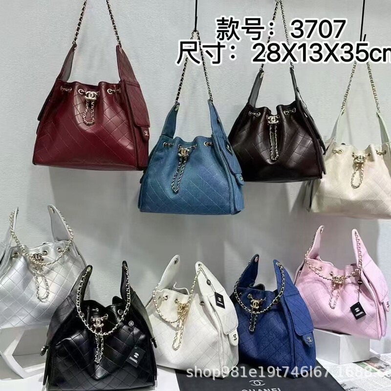 小香新款25c羊皮菱格女士流浪包抽绳链条水桶包轻便休闲 hobo手袋|undefined