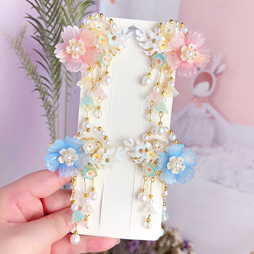 Girls' Hanfu Head Accessory Children's Ancient Costume Princess Tassel Hair Clip Chinese Style Little Girl Ancient Style Step-Around Hair Pin Head Accessory