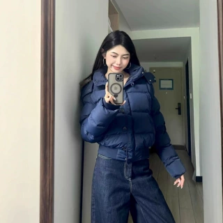 跨境美式大毛领连帽棉服外套女冬季2025新款加厚保暖短款棉衣棉袄