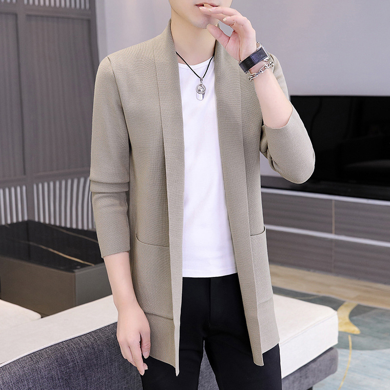 Beige long cardigan, mid-length