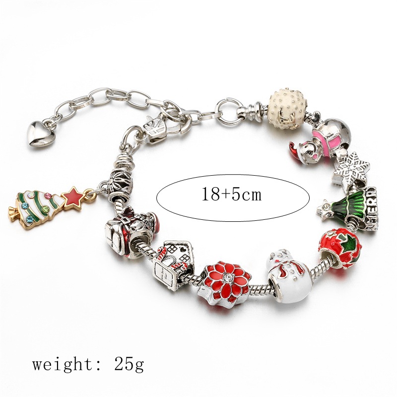 Europa y América DIY con cuentas de hueso de serpiente cadena de vidrio cuentas de muñeco de nieve muleta pulsera de regalo de árbol de navidad pulsera de navidad