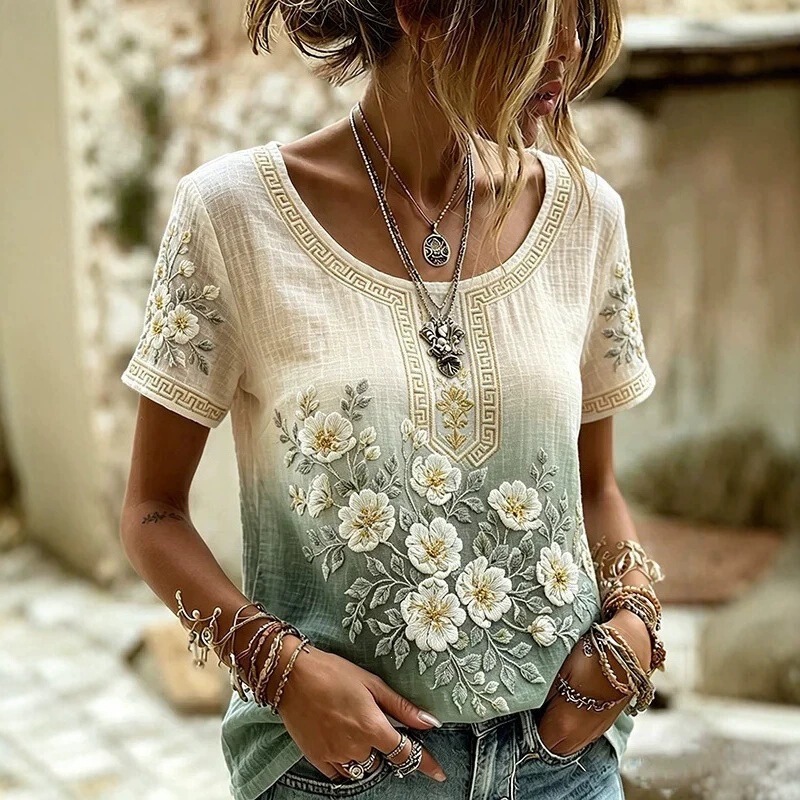 European and American Cross-Border Independent Website New 3D Printed Bohemian Retro Style Casual Women's Short-Sleeved T-Shirt Top European and American Cross-Border Independent Website New 3D Printed Bohemian Retro Style Casual Women's Short-Sleeved T-Shirt Top