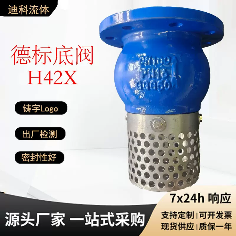 德标底阀止回阀水泵吸水底阀H42X逆止阀球墨铸铁材质不锈钢滤网