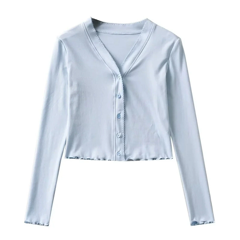 Вязаный осенний модный укороченный свитер, V-образный вырез, slim fit