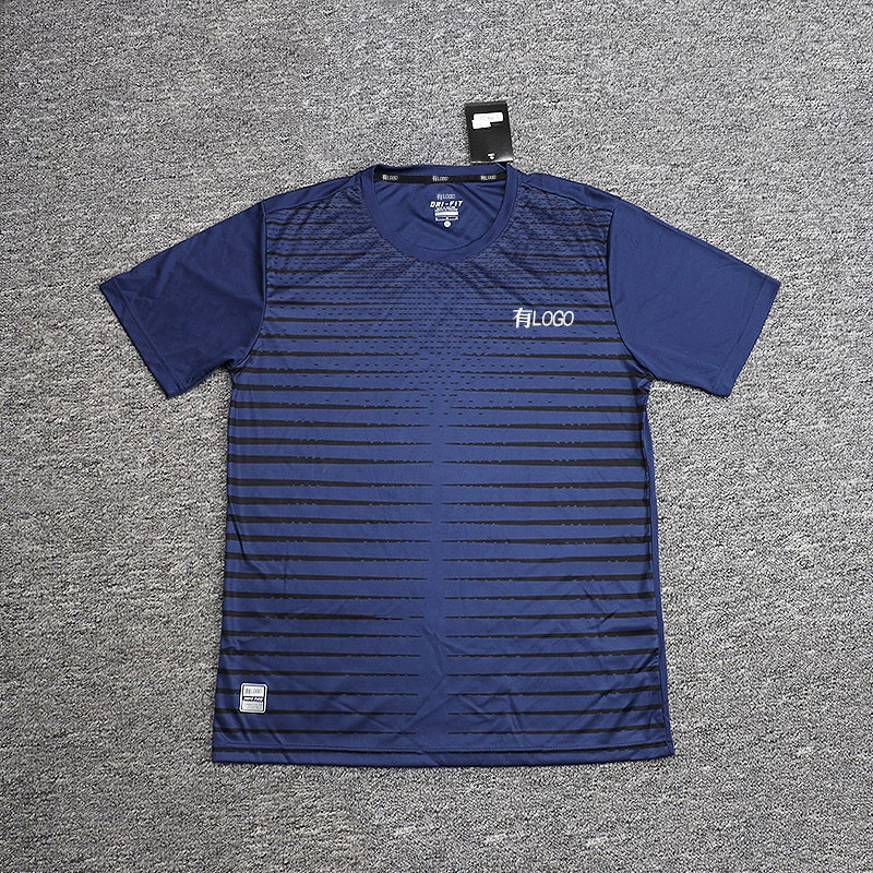 Брендовая оптовая продажа, спортивная быстросохнущая футболка из молочного шелка с короткими рукавами, мужская полосатая летняя свободная повседневная футболка для фитнеса