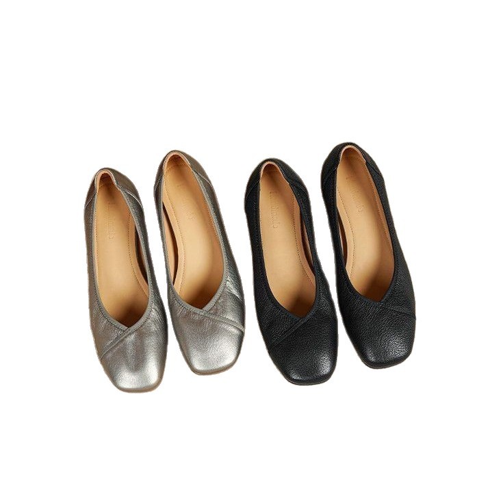 Zapatos de tacón bajo ultra suaves de piel suave de un pie zapatos de mujer primavera 2026 nuevo cómodo con base suave de cabeza cuadrada zapatos de frijoles