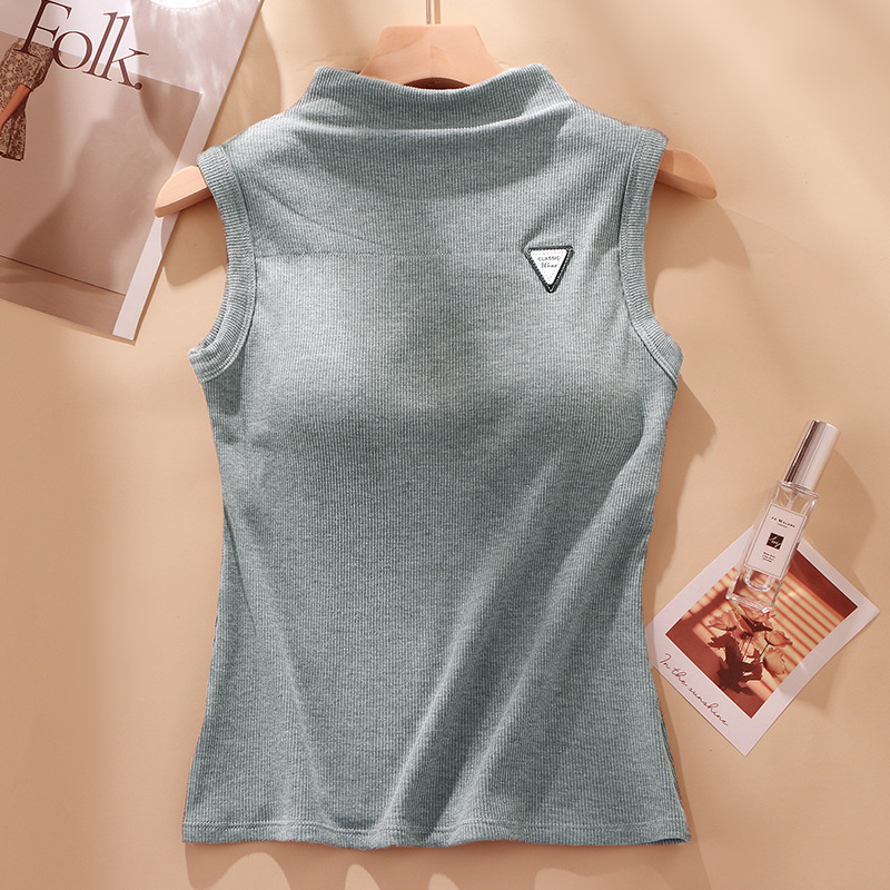 Otoño e Invierno Calefacción de terciopelo ropa interior térmica engrosada sin costura medio cuello alto cepillado chaleco térmico taza fija bottoming top