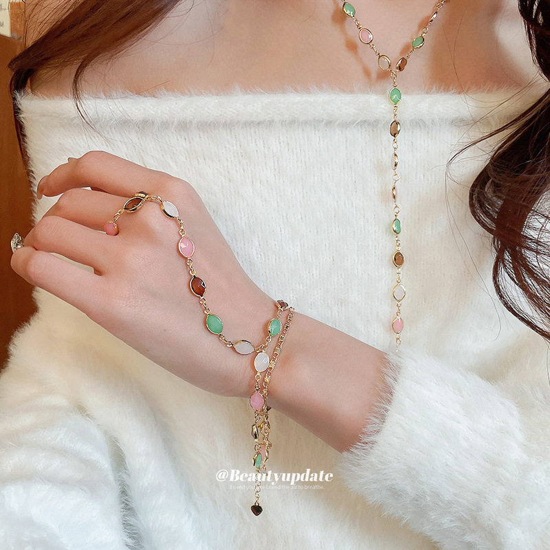 Ethnic Style Resin Oval Spliced Tassel Sweater Chain Bohemian Fashion Retro High-End Clavicle Necklace