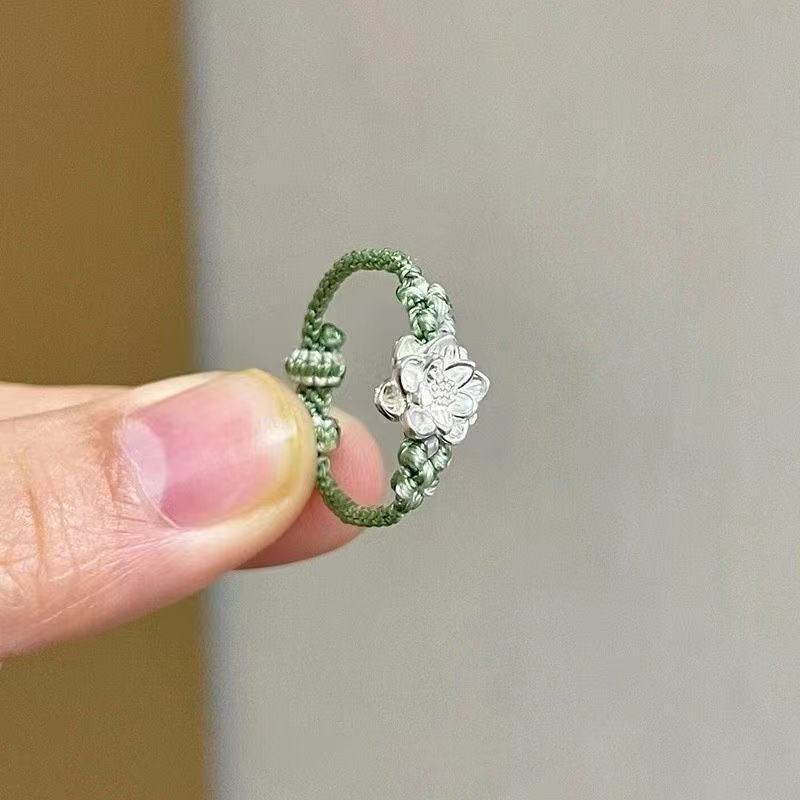 「Butterfly Dream」新しい中国風の蝶の花編み込みリング赤いロープ編み込み人差し指リング女性の甘いスタイルリング|undefined