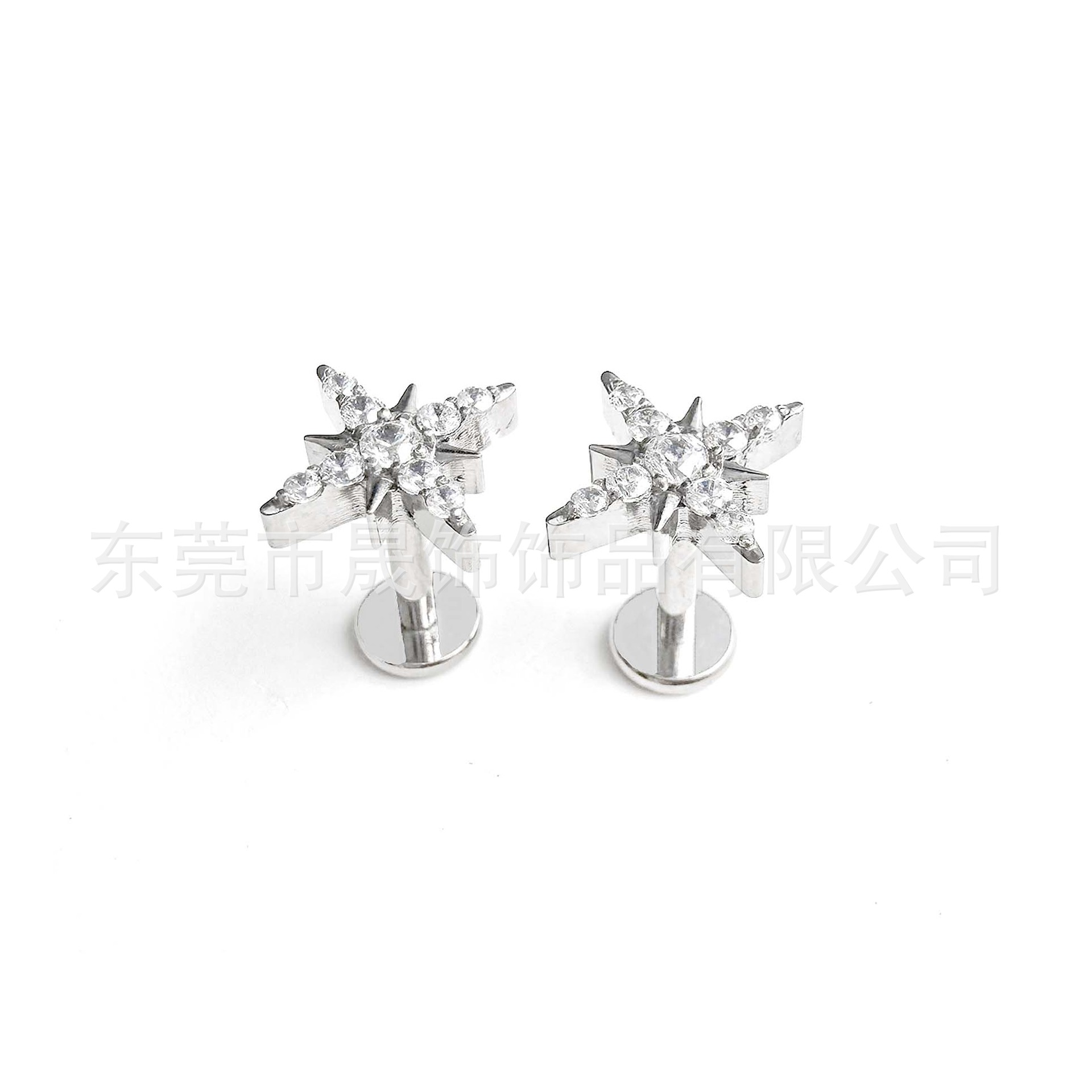 F136 Titanium 满 Diamond 八芒 Star Ear Stud 北极 Star Helix Cartilage Stud G23 Implant Grade Titanium Internal Thread Labret Stud Piercing Jewelry