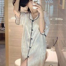 日本代购睡裙夏季短袖甜美凉感冰丝绸睡衣女士夏天薄款宽松家居服