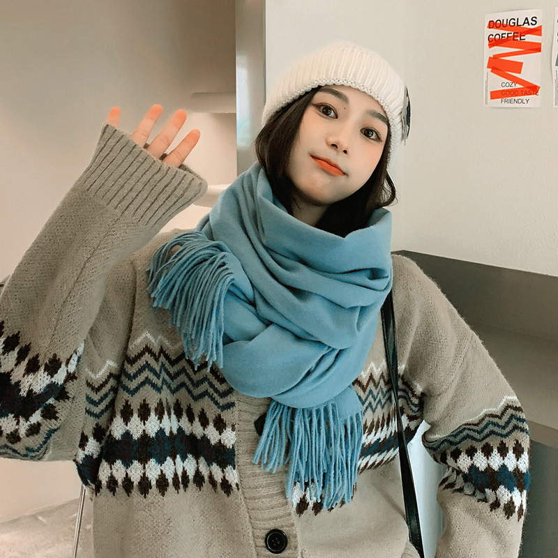 カシミヤのマフラーの女性は秋冬にカシミヤのマフラーをまねて男性のショールの高級感の純色のウールのマフラーの卸売りをします。|undefined