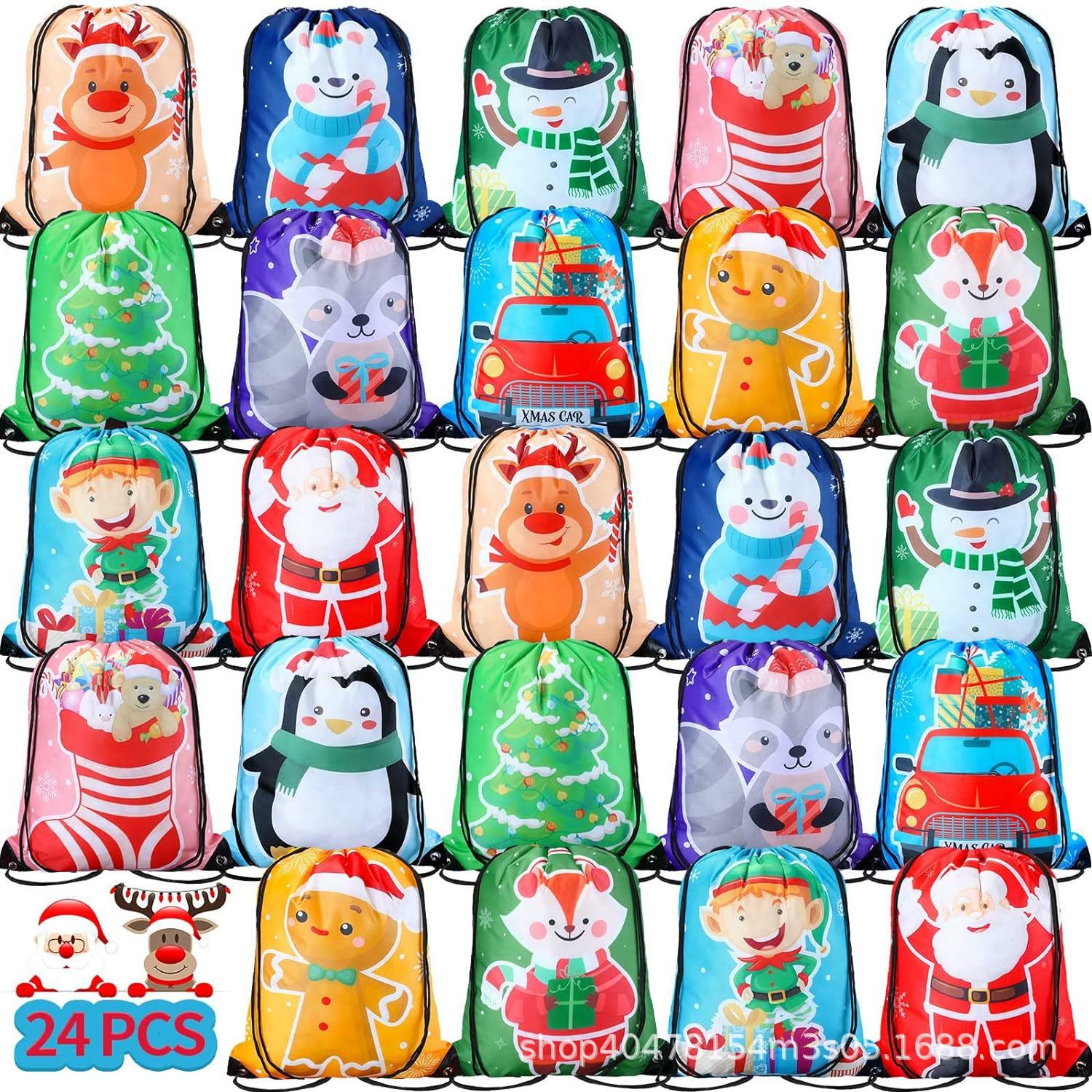 圣诞节七双肩抽绳背包袋子便携收纳袋涤纶手提抽绳袋束口袋
