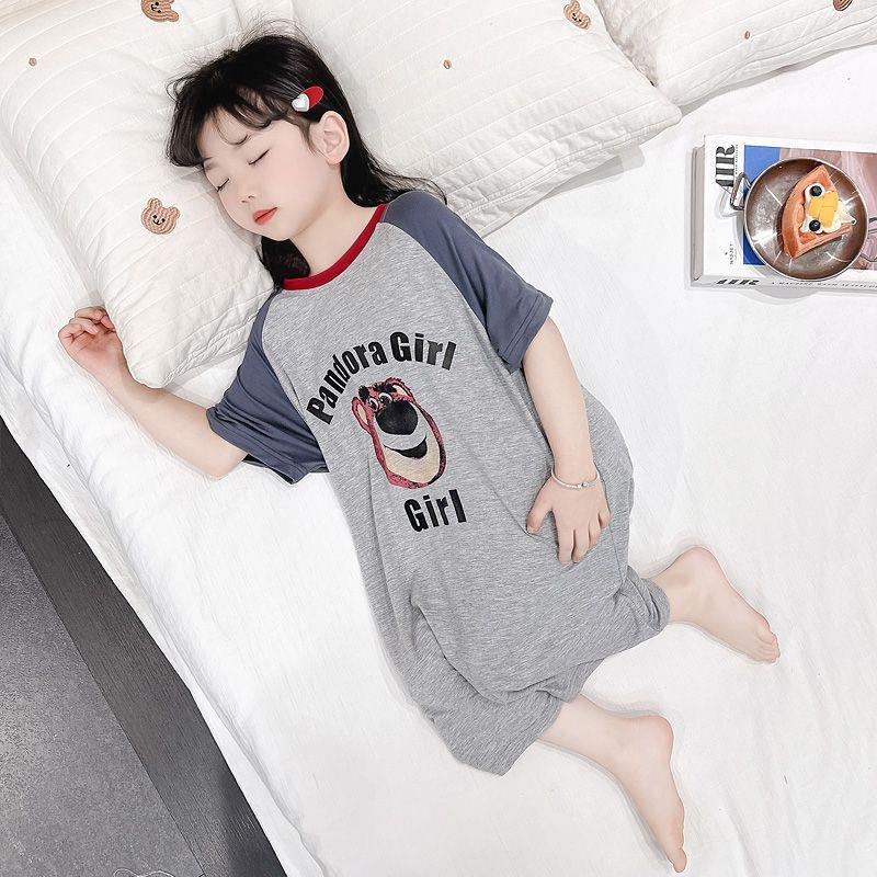 Modal girls' nightgown, new summer style, children's home wear, pajamas, thin and stylish dress for medium and large girls.