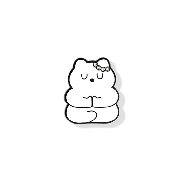 欧美卡通可爱小猫胸针镶钻白色小猫别针徽章衣服固定衣服包包配饰|undefined