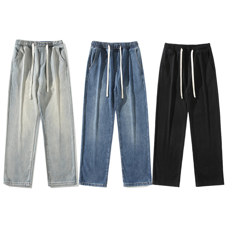 LKTM Men's Wear # Yellow Mud Dyeing American High Street Jeans Pantalones de pierna recta sueltos con cintura elástica de marca de moda para hombres