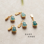 925银镀金镶天然蓝水翡翠葫芦吊坠挂件小提溜diy配饰手串银饰配件